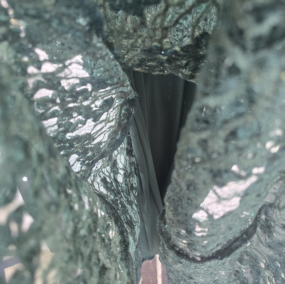 $259 XSCAPE Soutache Cap Sleeve Asymmetric Neck Long Dress Sz 8 Green Holiday - Picture 11 of 16